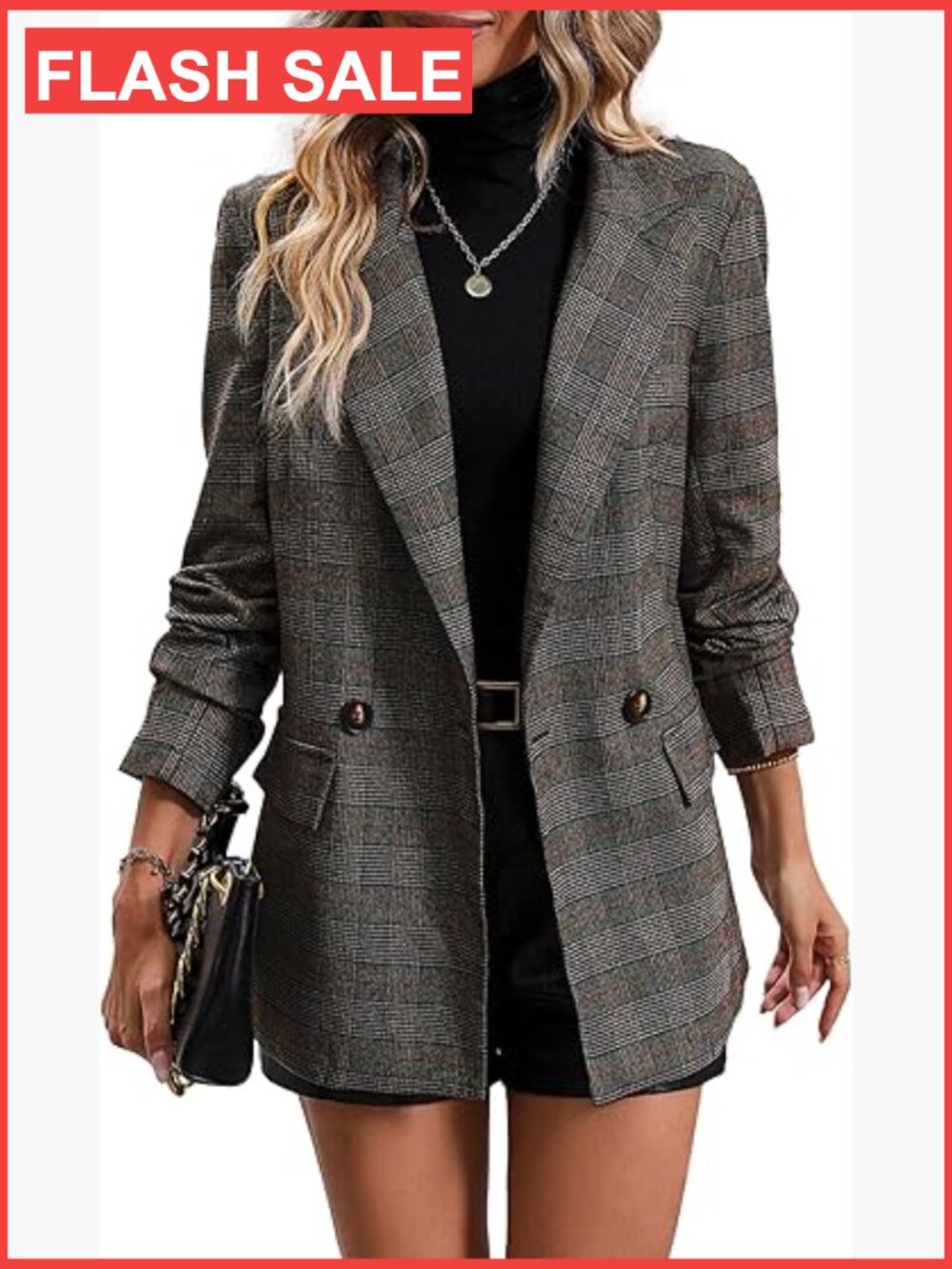 Plaid Houndstooth Blazer - Lightweight Fully Lined Button Casual Daily Work